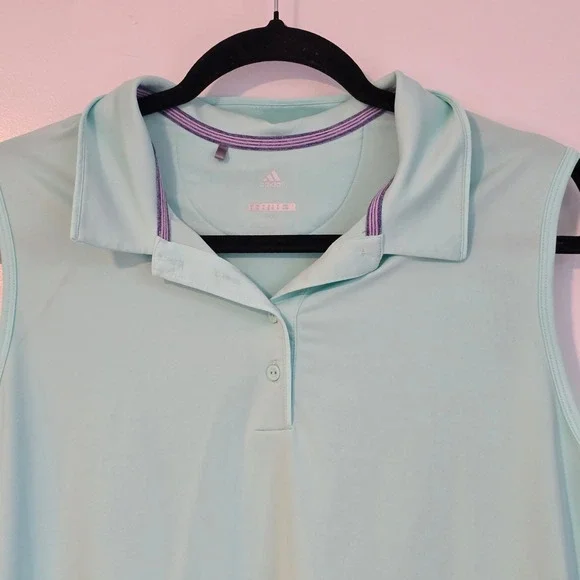 Adidas Golf Sleeveless‎ Polo Shirt Aqua Mint Green XL Athletic Performance - Picture 2 of 10
